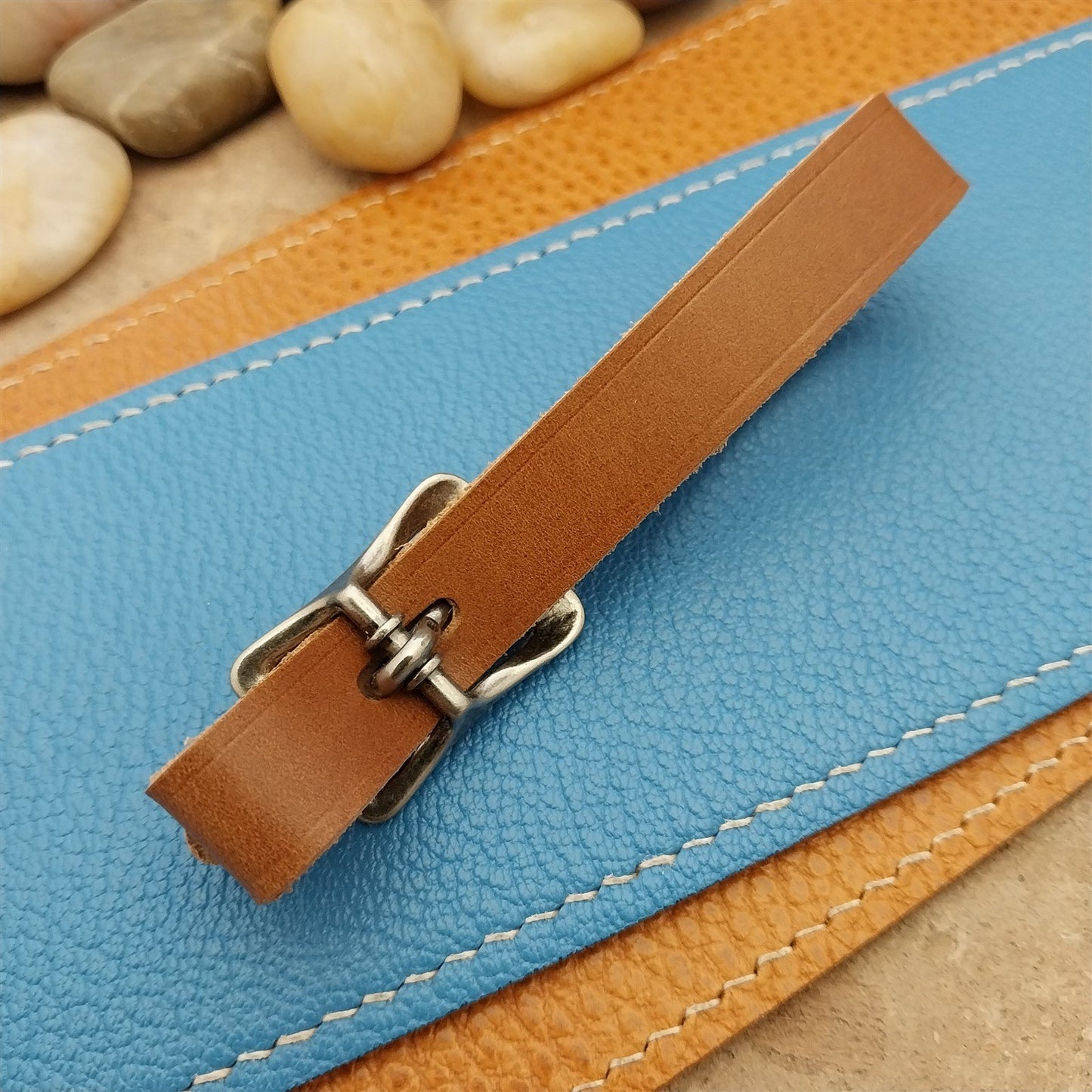 Whiskey Brown Italian Leather Pocket Watch Fob Strap& Nickel Finish Solid Buckle