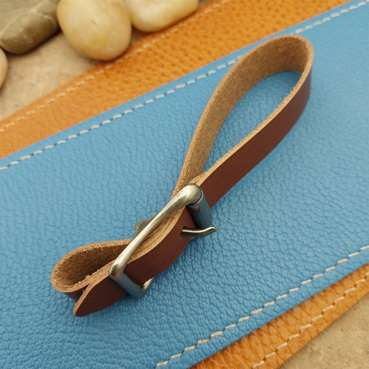 Whiskey Brown Italian Leather Pocket Watch Fob Strap& Nickel Finish Solid Buckle