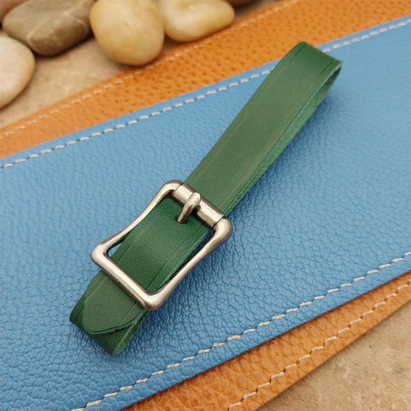 Green Italian Leather Pocket Watch Fob Strap& Antique Nickel Finish Solid Buckle