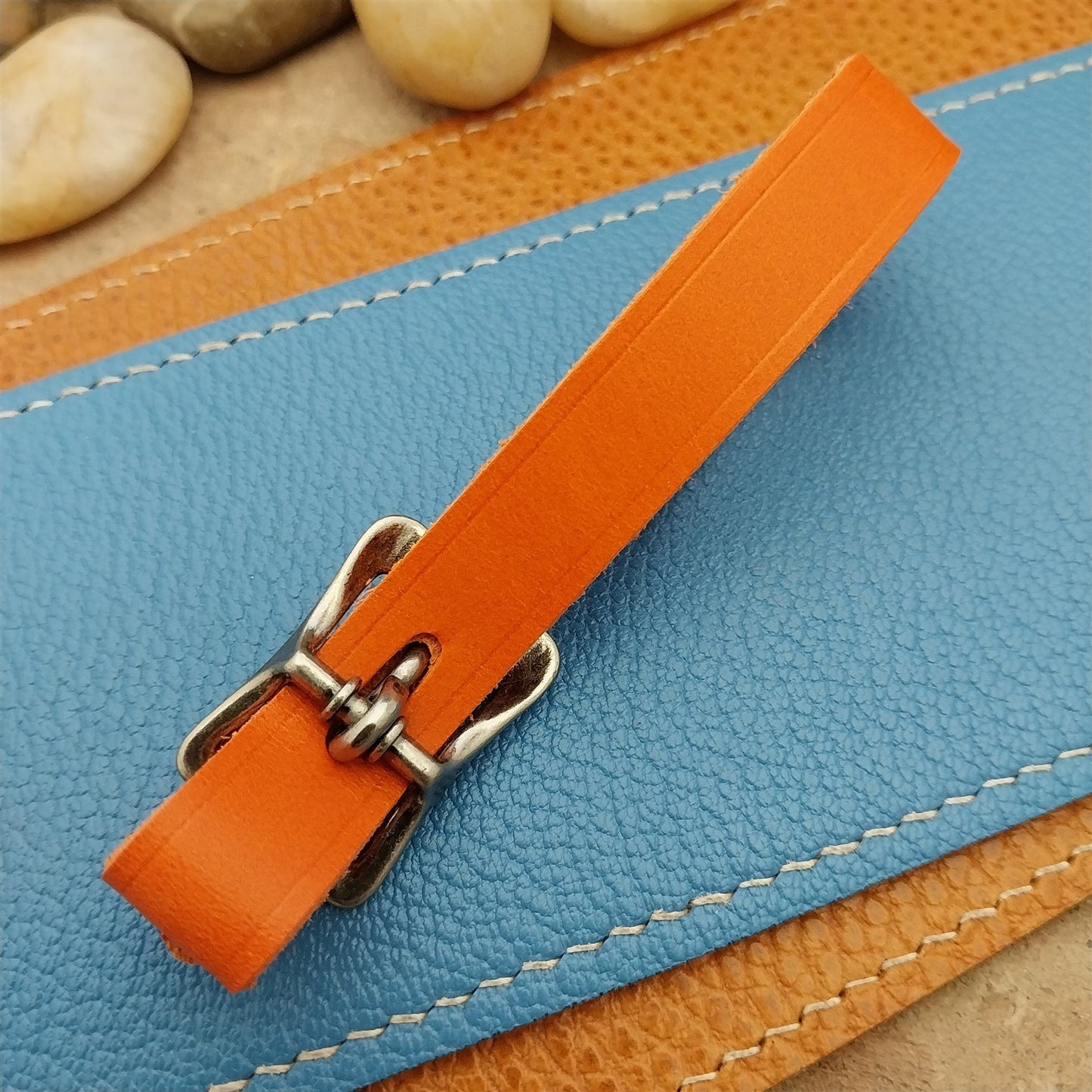 Orange Italian Leather Pocket Watch Fob Strap & Nickel Finish Solid Buckle