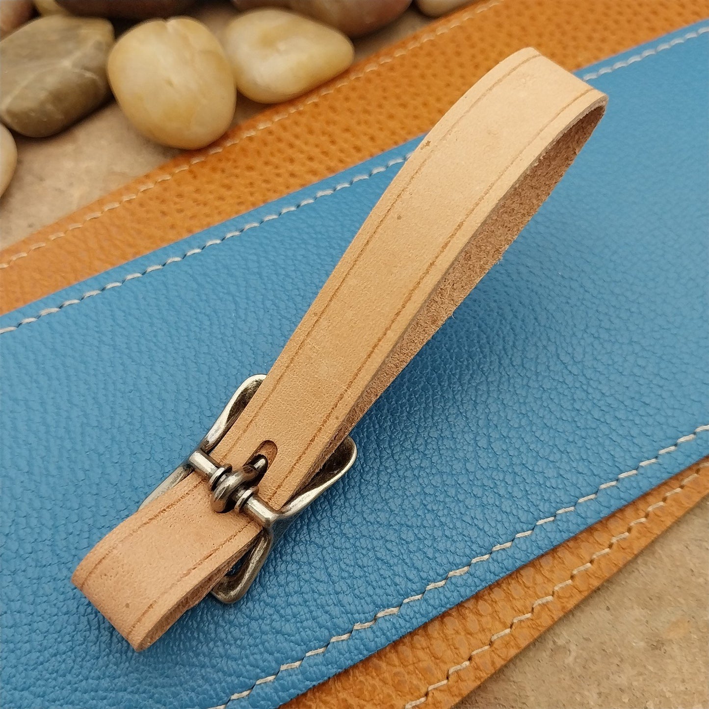 Natural Veg Tan Leather Vintage Pocket Watch Fob Strap & Premium Solid Buckle