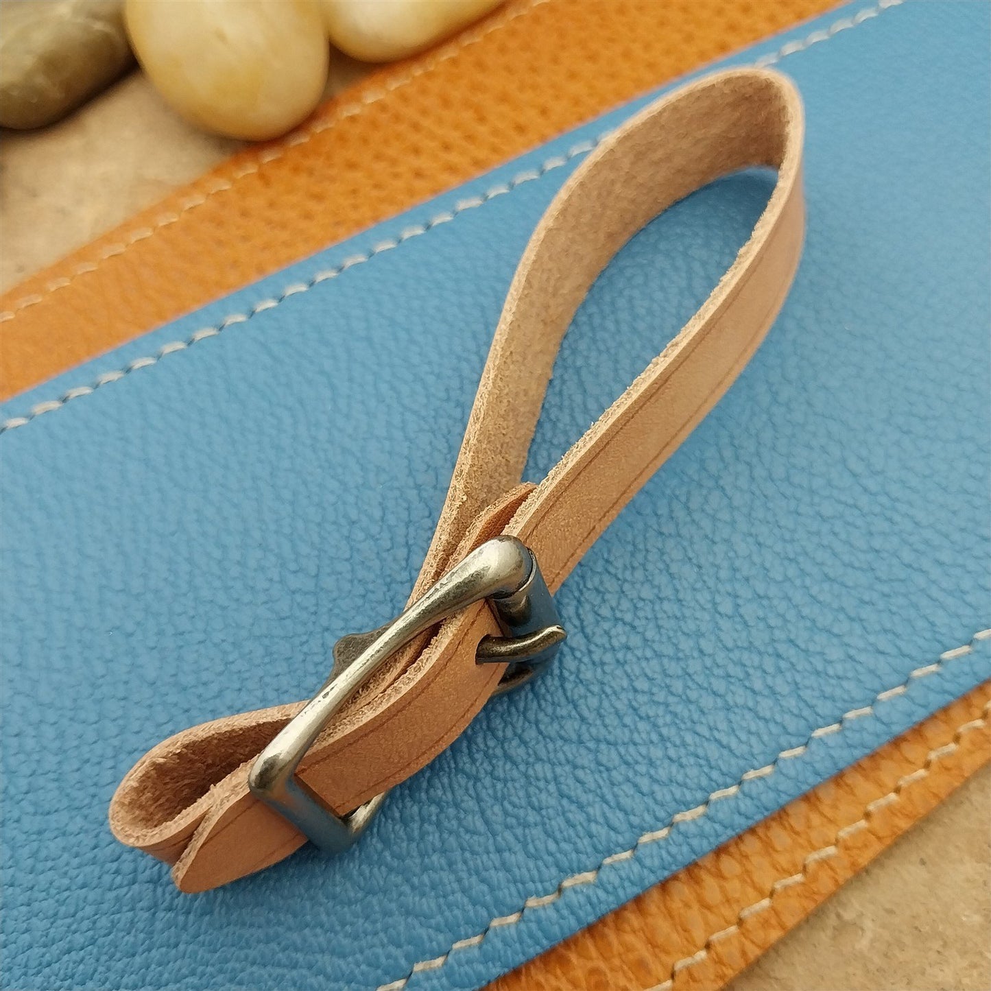 Natural Veg Tan Leather Vintage Pocket Watch Fob Strap & Premium Solid Buckle