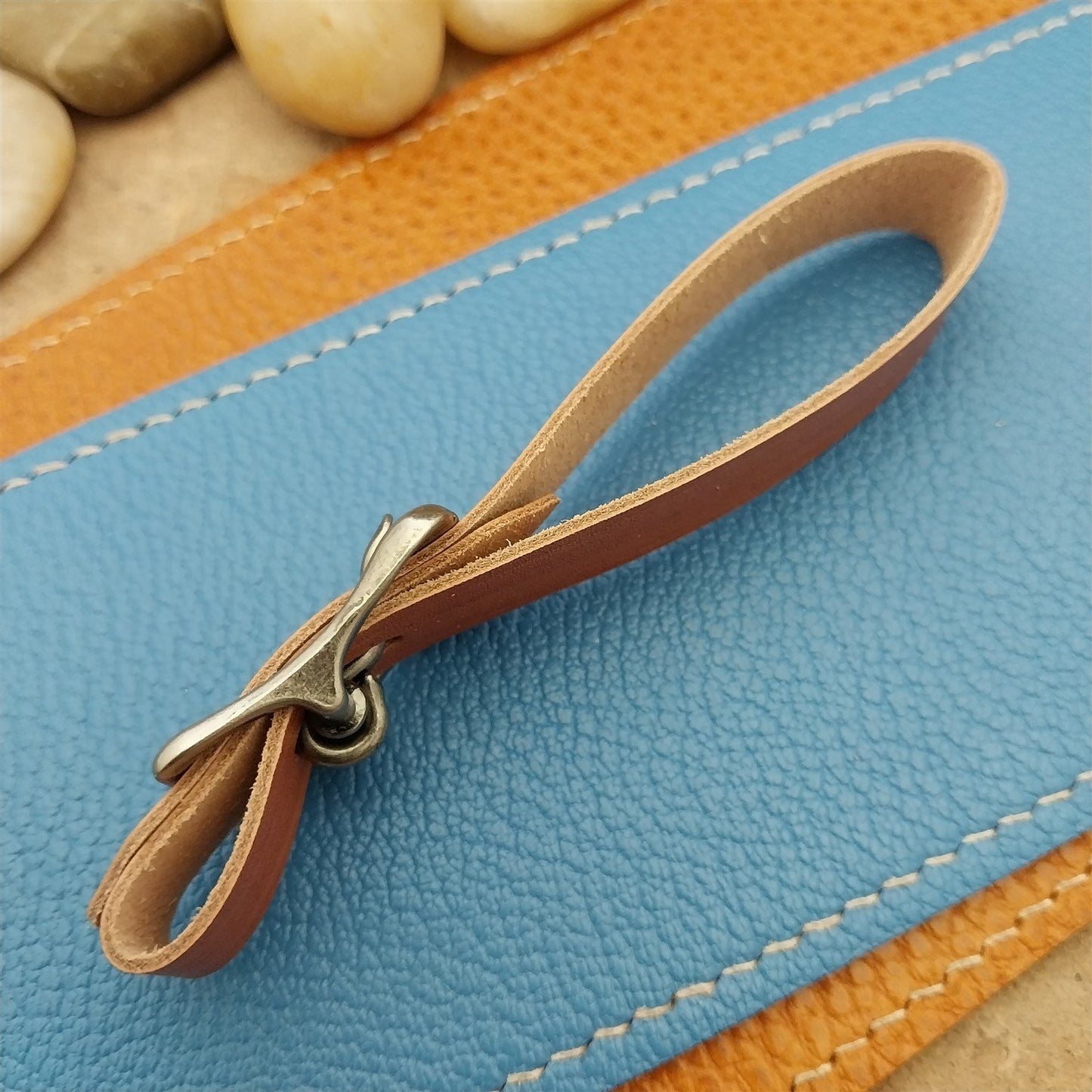 Kakishibu Stained Calfskin Vintage Pocket Watch Fob Strap & Premium Solid Buckle