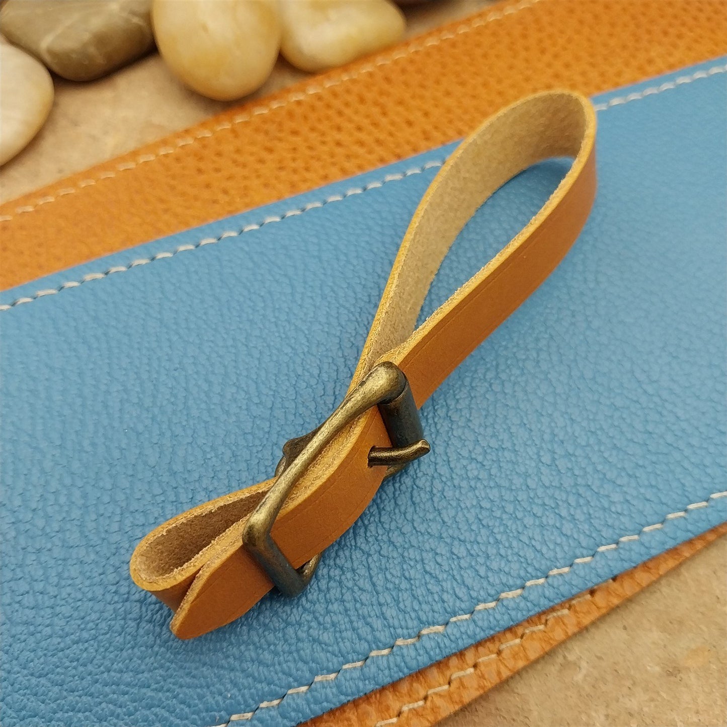 Yellow Italian Leather Pocket Watch Fob Strap& Antique Brass Finish Solid Buckle