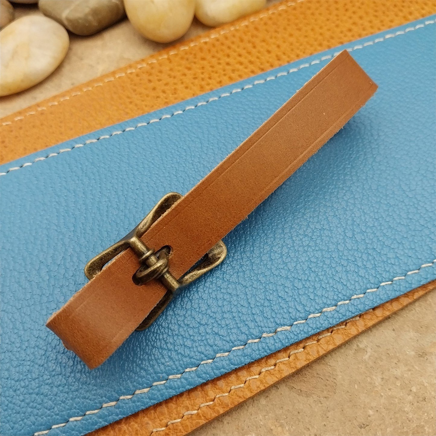 Whiskey Brown Italian Leather Pocket Watch Fob Strap & Brass Finish Solid Buckle
