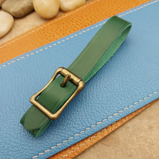 Green Italian Leather Pocket Watch Fob Strap& Antique Brass Finish Solid Buckle