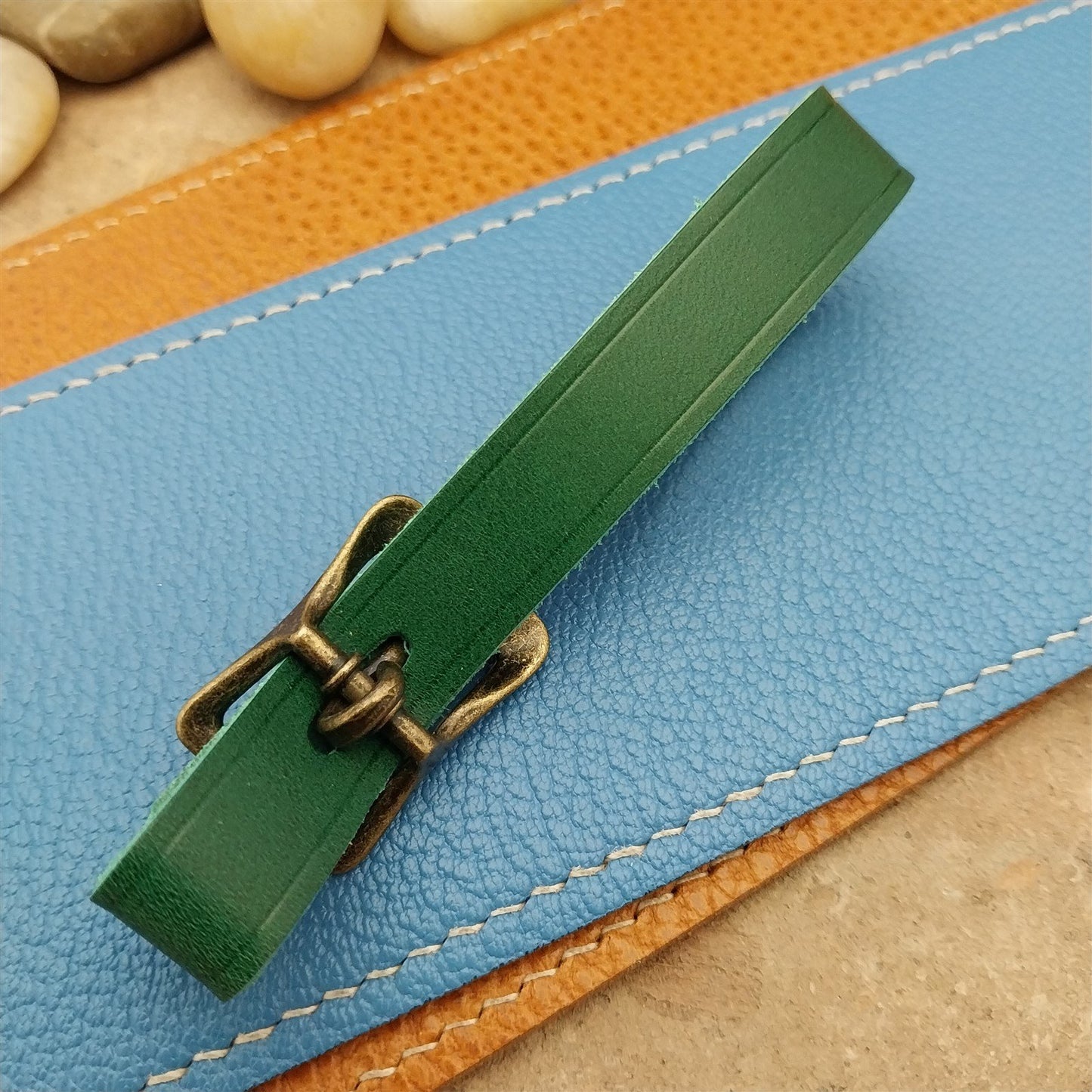 Green Italian Leather Pocket Watch Fob Strap& Antique Brass Finish Solid Buckle