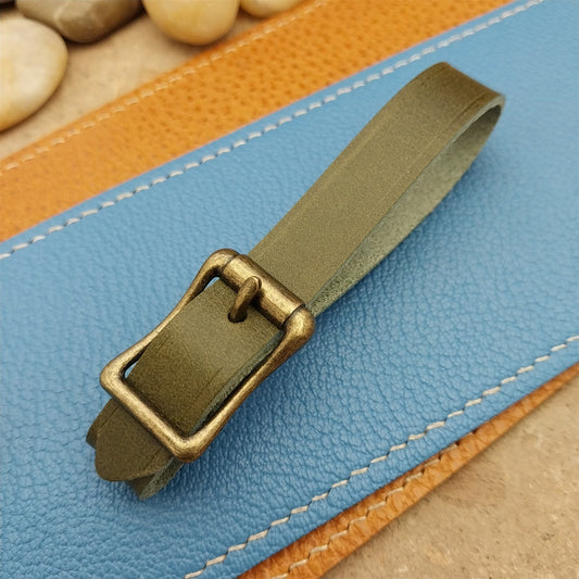 Olive Green Italian Leather Pocket Watch Fob Strap & Brass Finish Solid Buckle