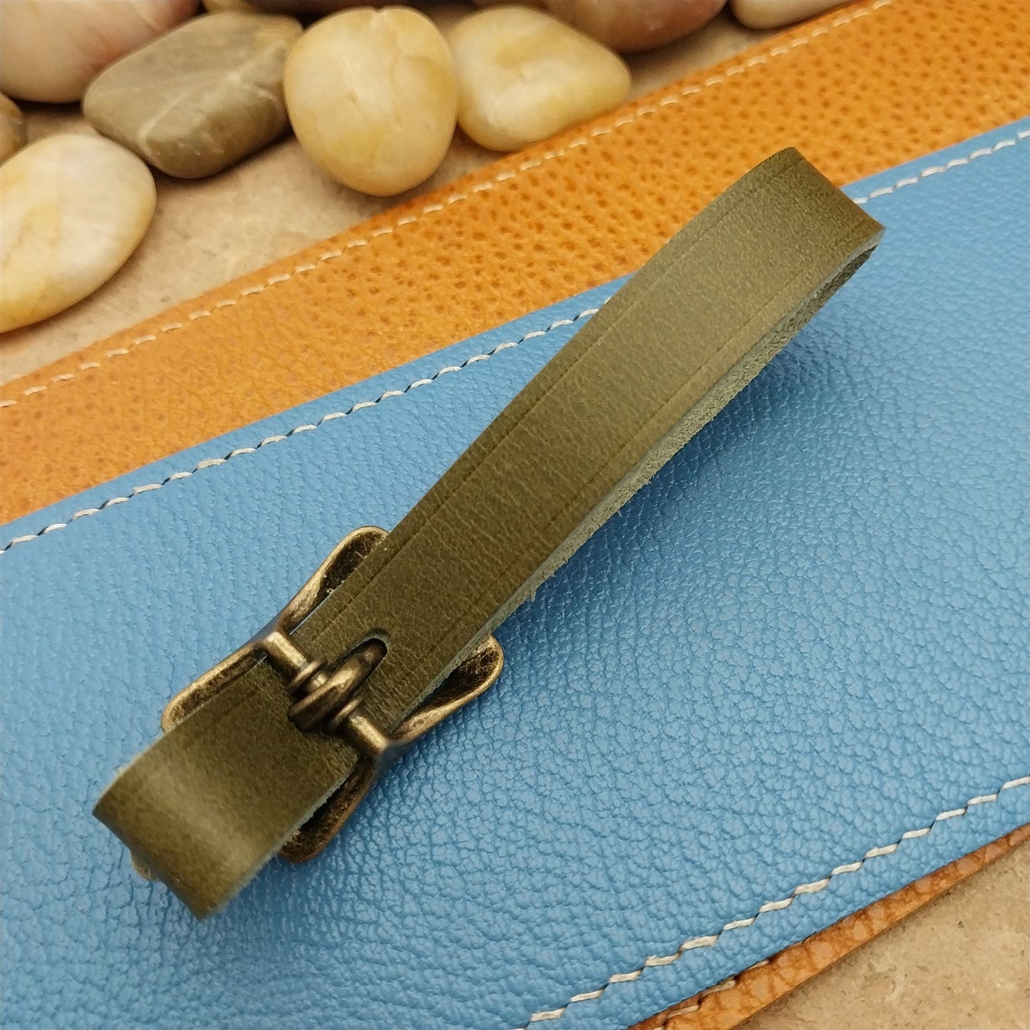 Olive Green Italian Leather Pocket Watch Fob Strap & Brass Finish Solid Buckle