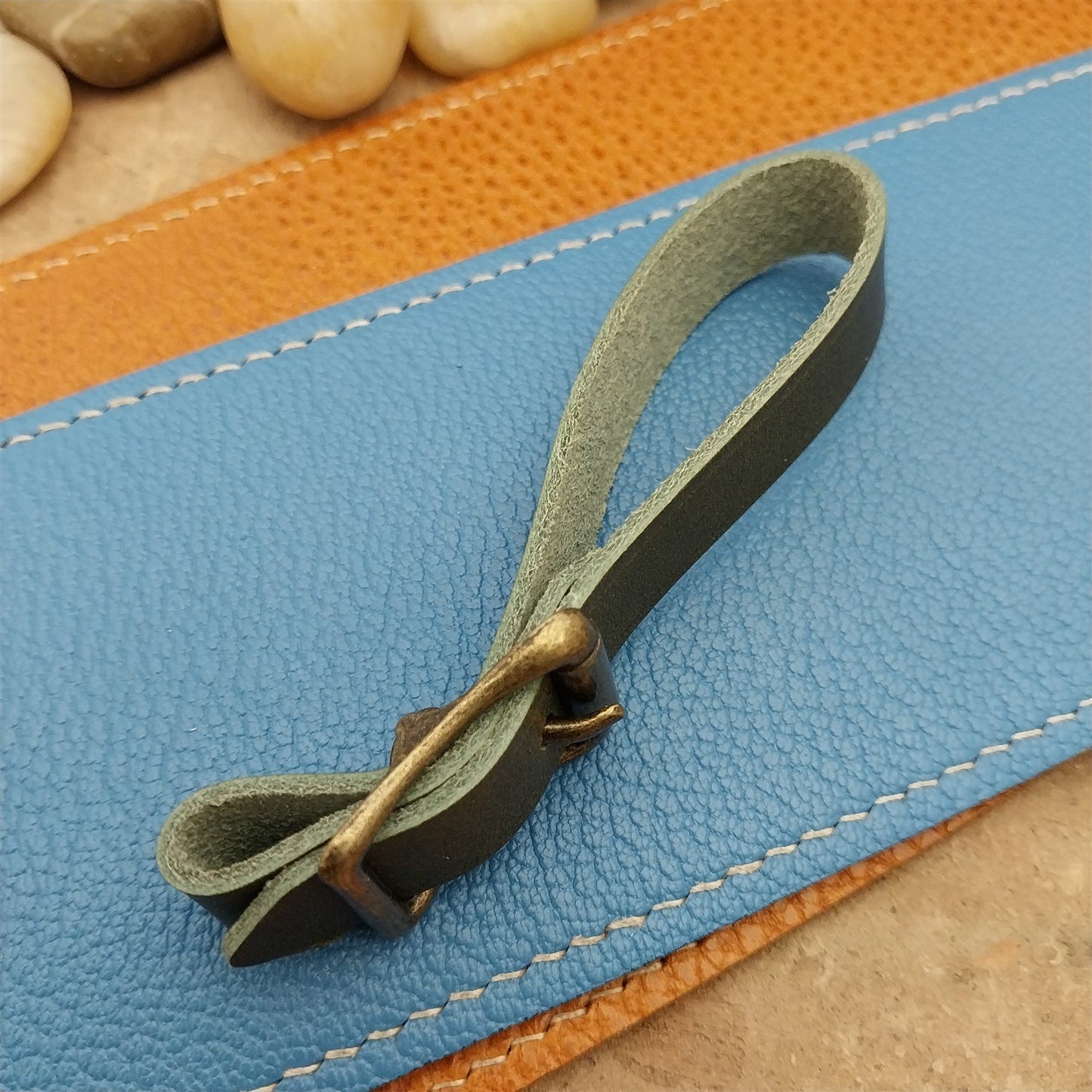 Olive Green Italian Leather Pocket Watch Fob Strap & Brass Finish Solid Buckle