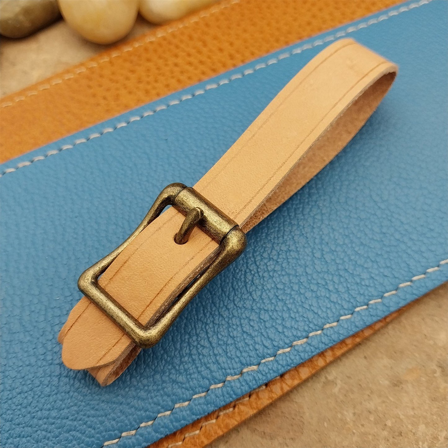 Natural Veg Tan Leather Vintage Pocket Watch Fob Strap & Premium Solid Buckle