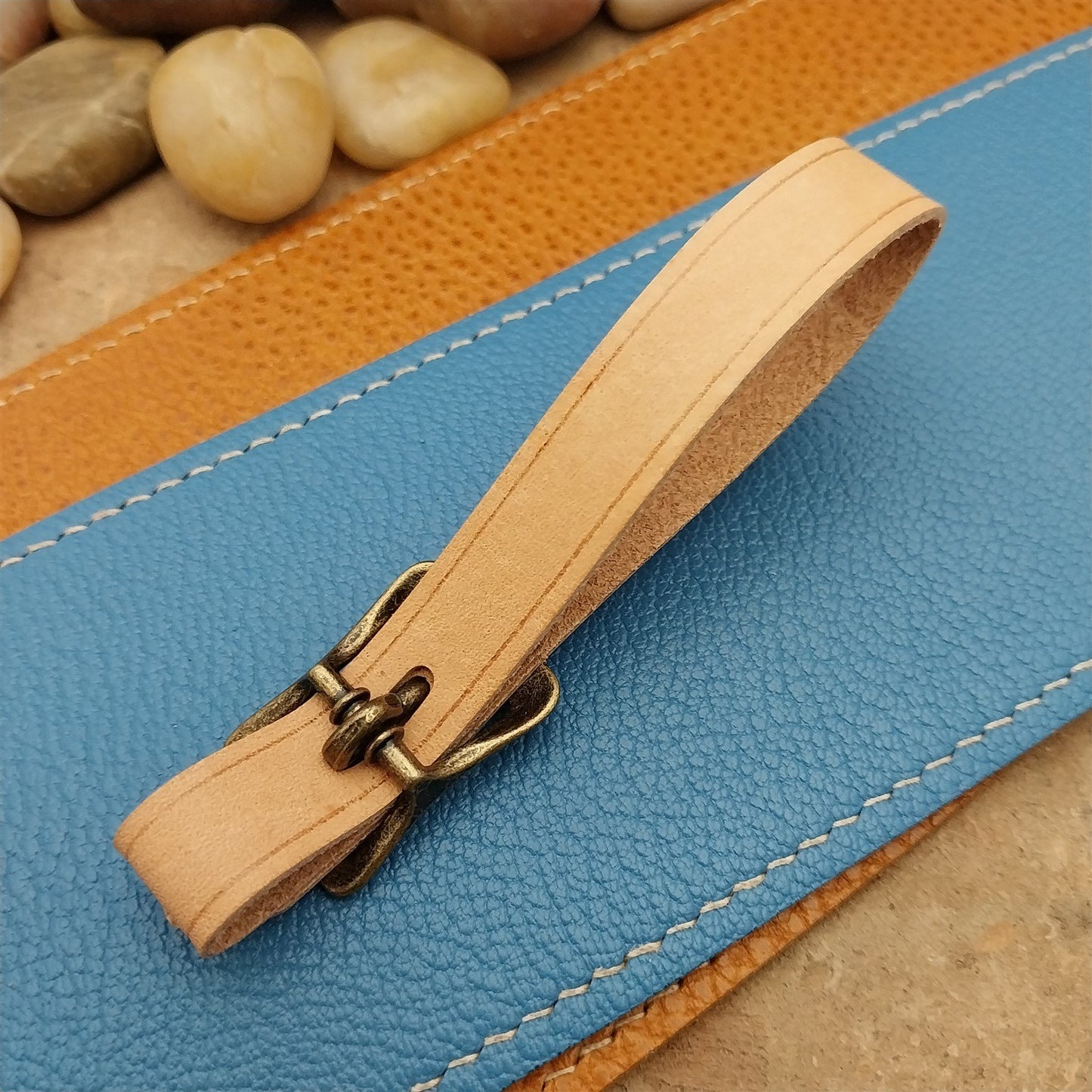 Natural Veg Tan Leather Vintage Pocket Watch Fob Strap & Premium Solid Buckle