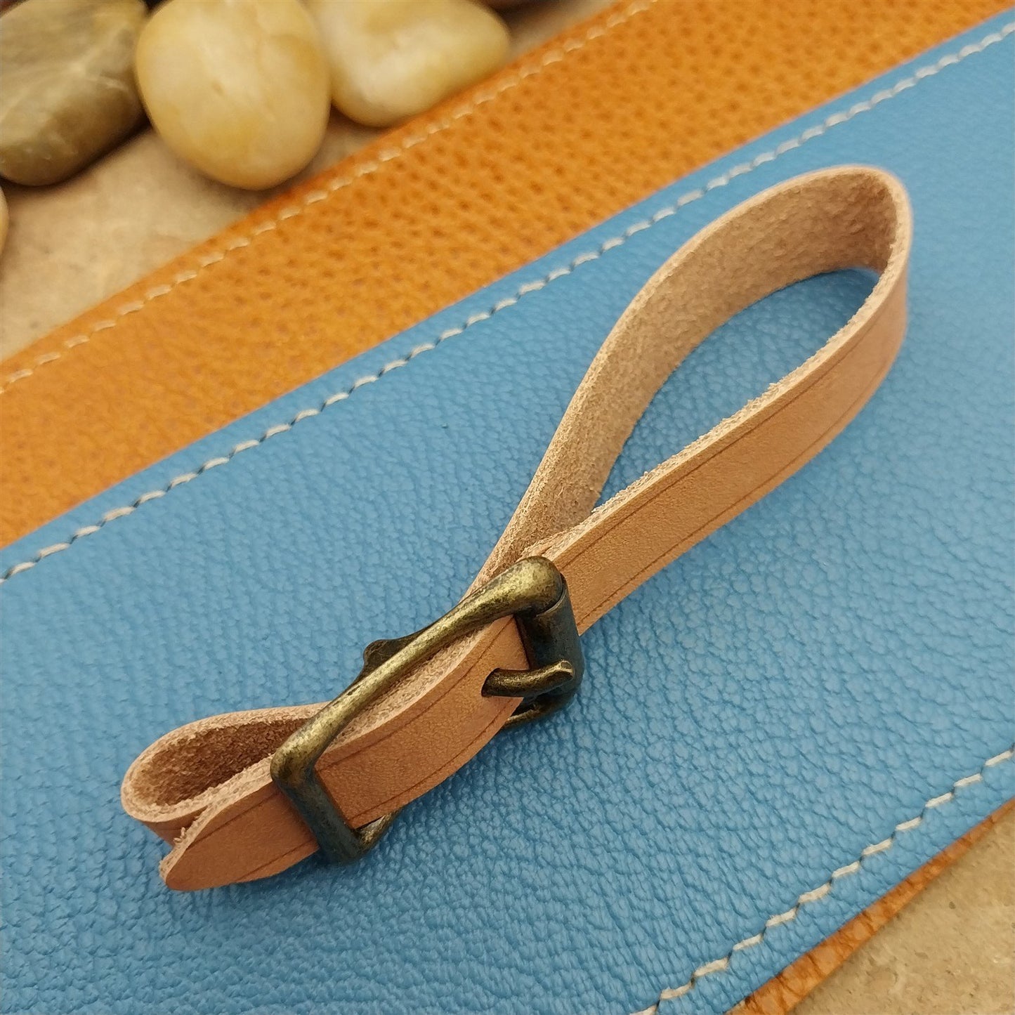 Natural Veg Tan Leather Vintage Pocket Watch Fob Strap & Premium Solid Buckle