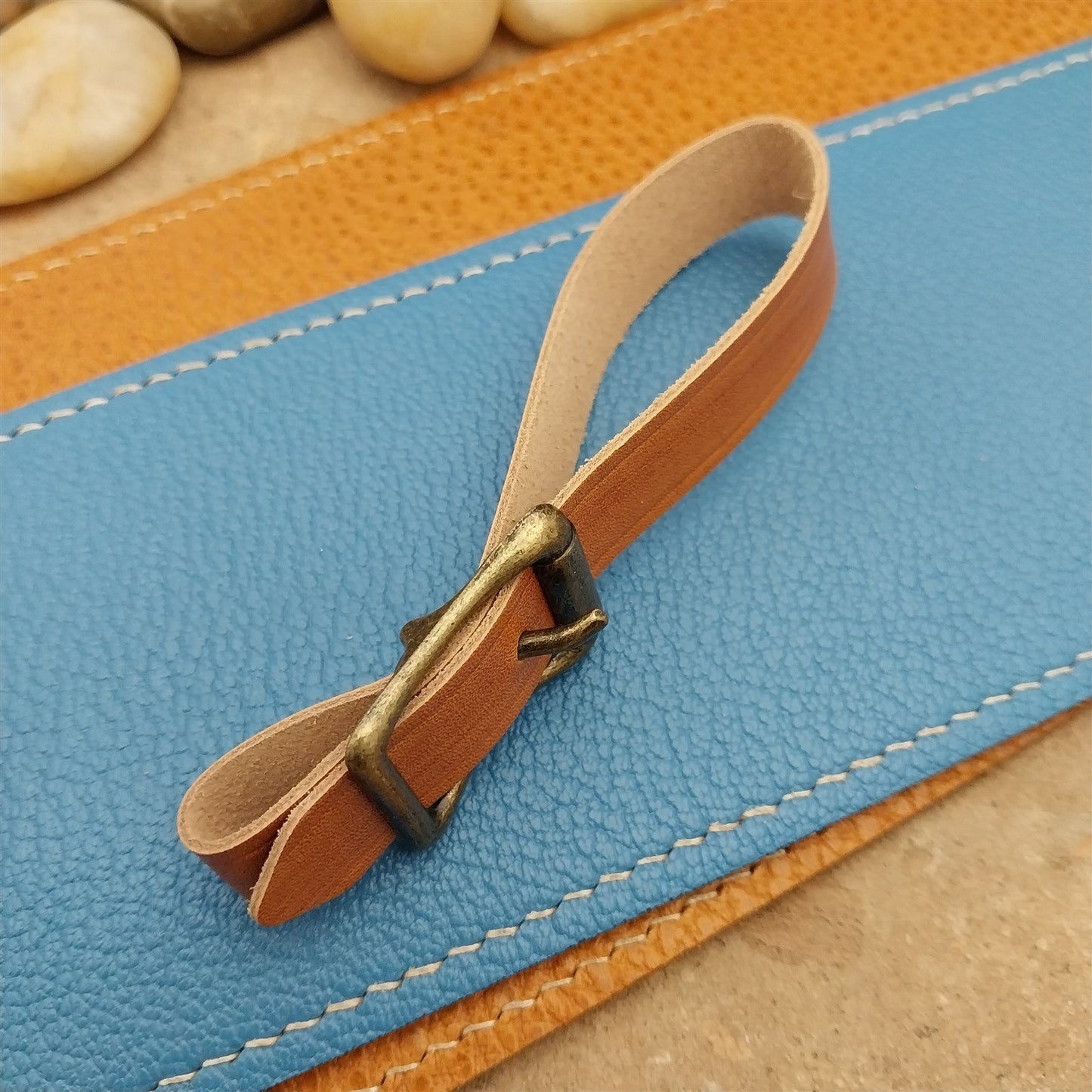 Kakishibu Stained Calfskin Vintage Pocket Watch Fob Strap & Premium Solid Buckle