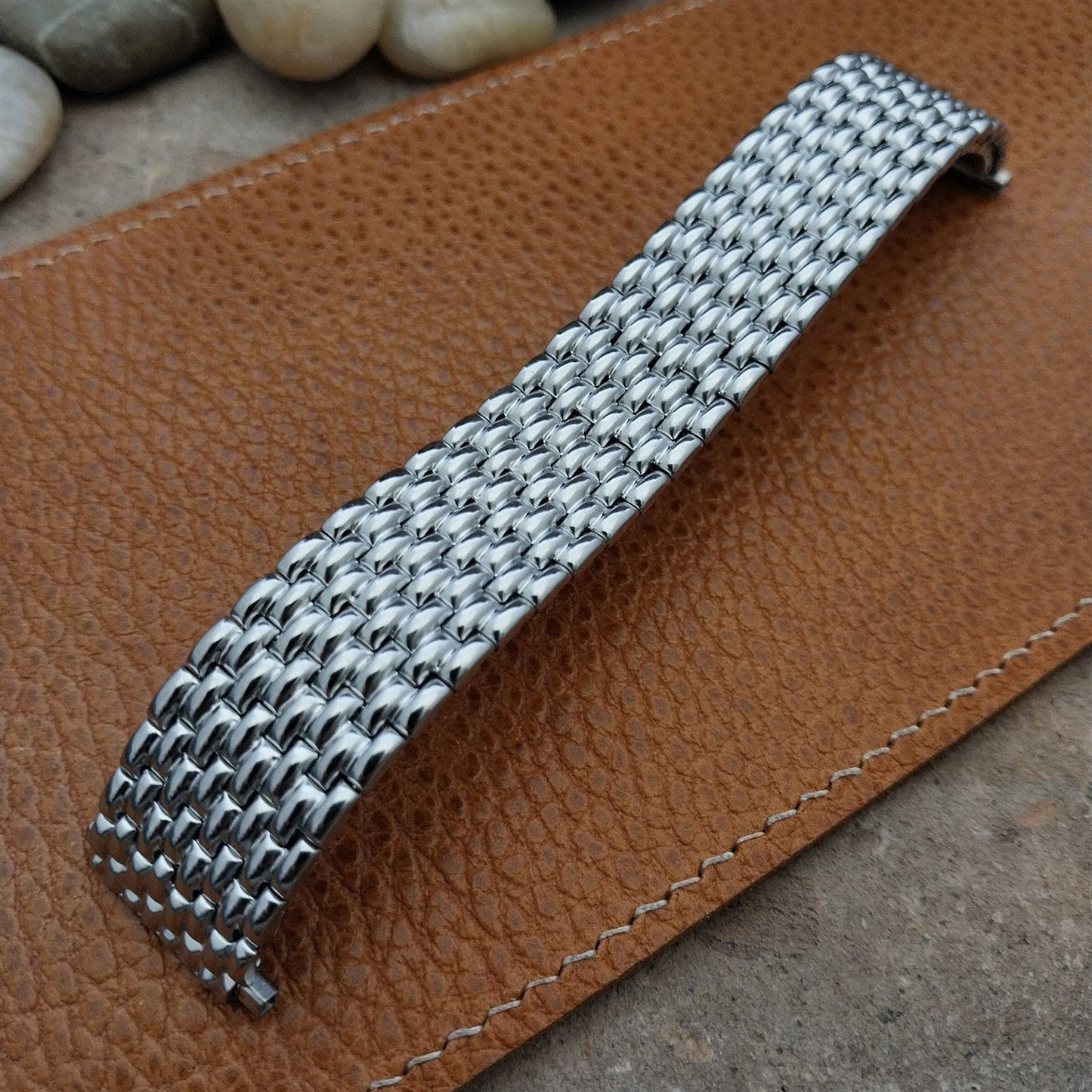 Vintage 19mm 20mm 22mm BOR Rice Beads Wide Stainless Speidel Stretch Watch Band
