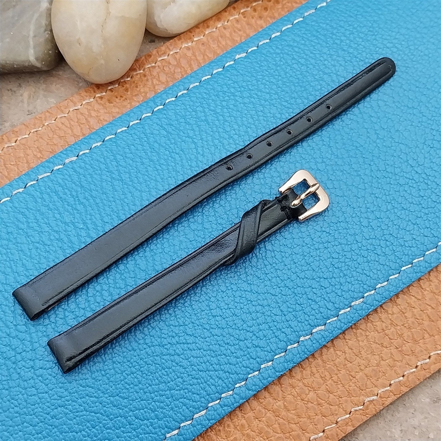 Vintage 8mm Certina Black Leather Womens Unused Watch & Rose Gold Tone Buckle