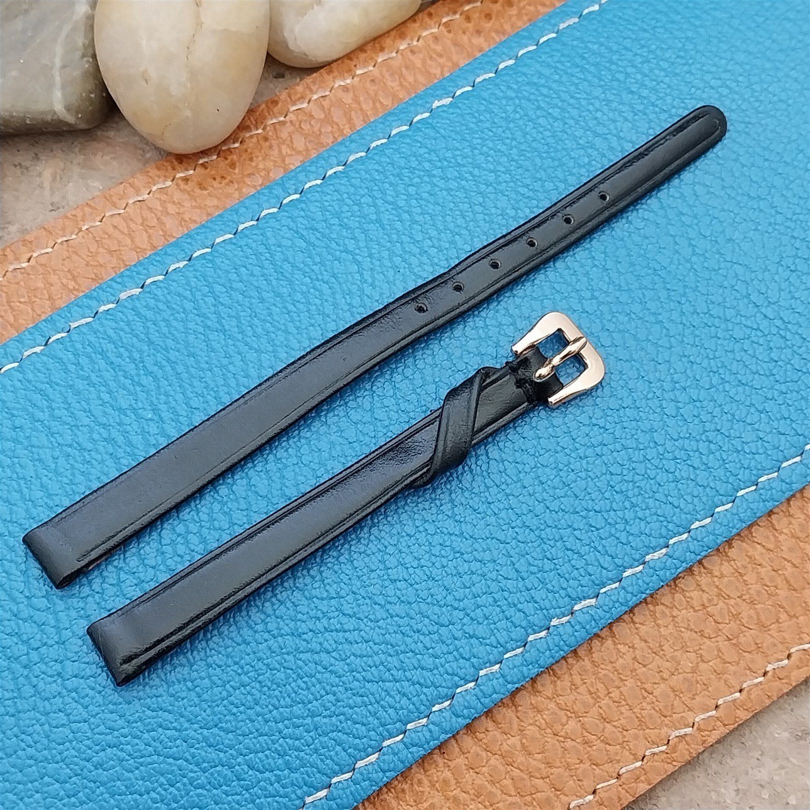 Vintage 8mm Certina Black Leather Womens Unused Watch & Rose Gold Tone Buckle