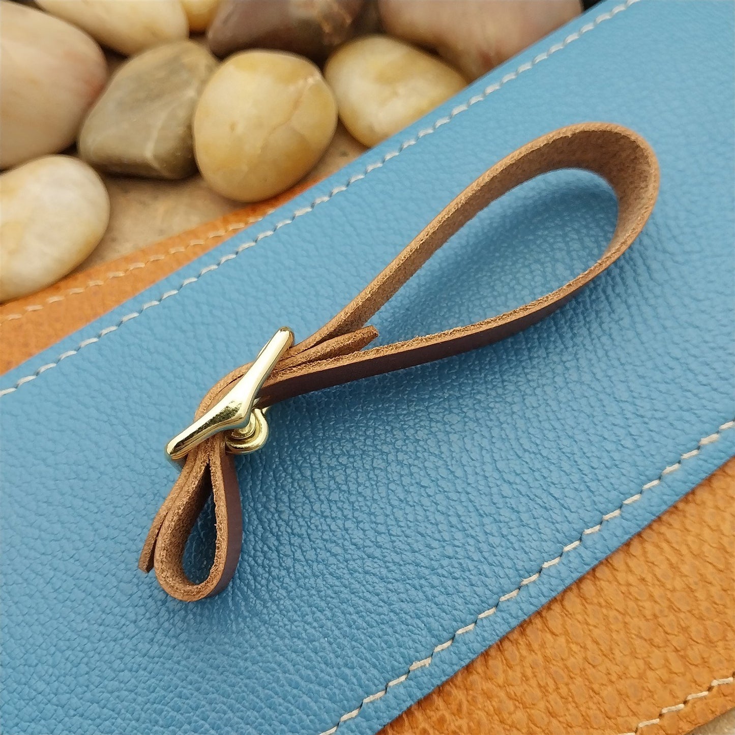 Whiskey Brown Italian Leather Pocket Watch Fob Strap & Brass Finish Solid Buckle