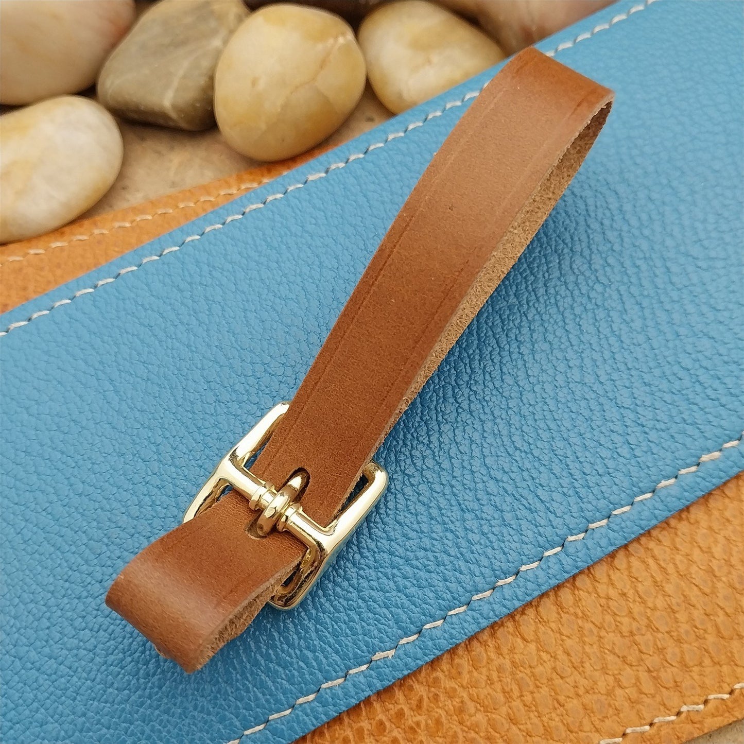 Whiskey Brown Italian Leather Pocket Watch Fob Strap & Brass Finish Solid Buckle