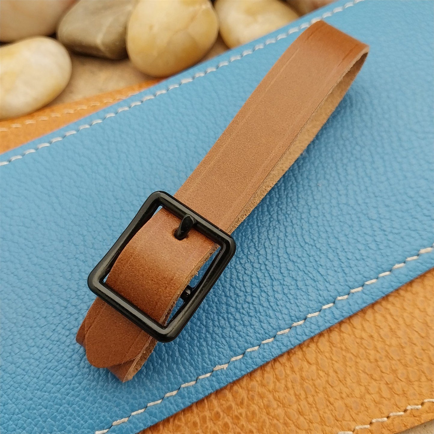 Whiskey Brown Italian Leather Pocket Watch Fob Strap & Black Solid Buckle