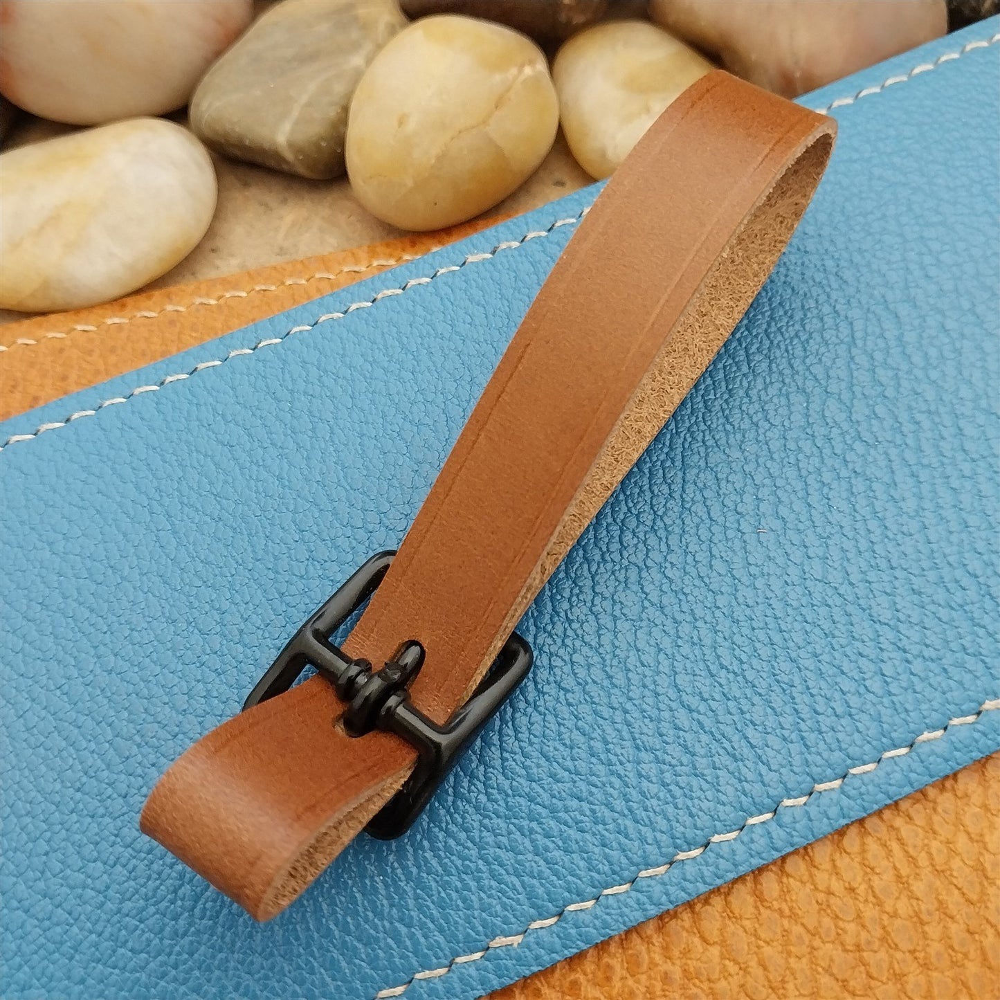 Whiskey Brown Italian Leather Pocket Watch Fob Strap & Black Solid Buckle