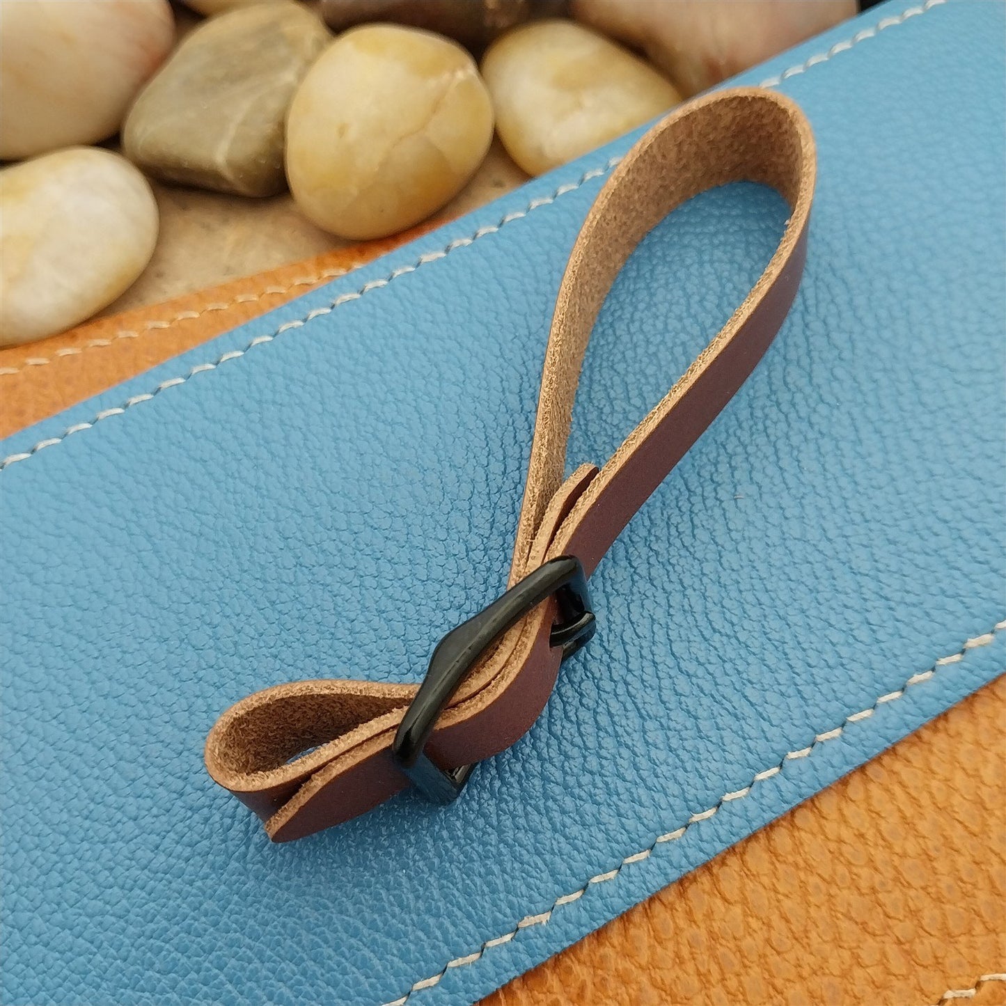 Whiskey Brown Italian Leather Pocket Watch Fob Strap & Black Solid Buckle