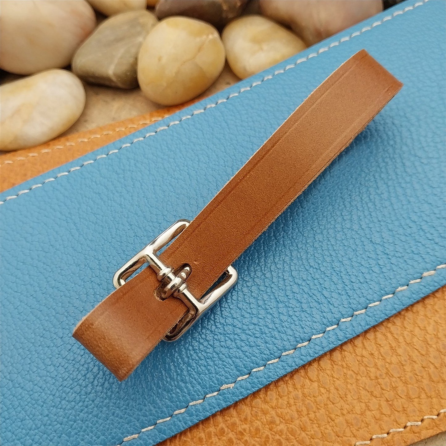 Whiskey Brown Italian Leather Pocket Watch Fob Strap &Nickel Finish Solid Buckle