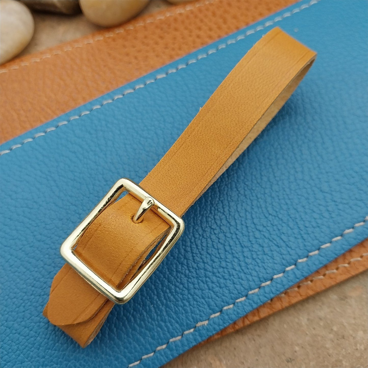 Yellow Italian Leather Pocket Watch Fob Strap & Brass Finish Solid Buckle