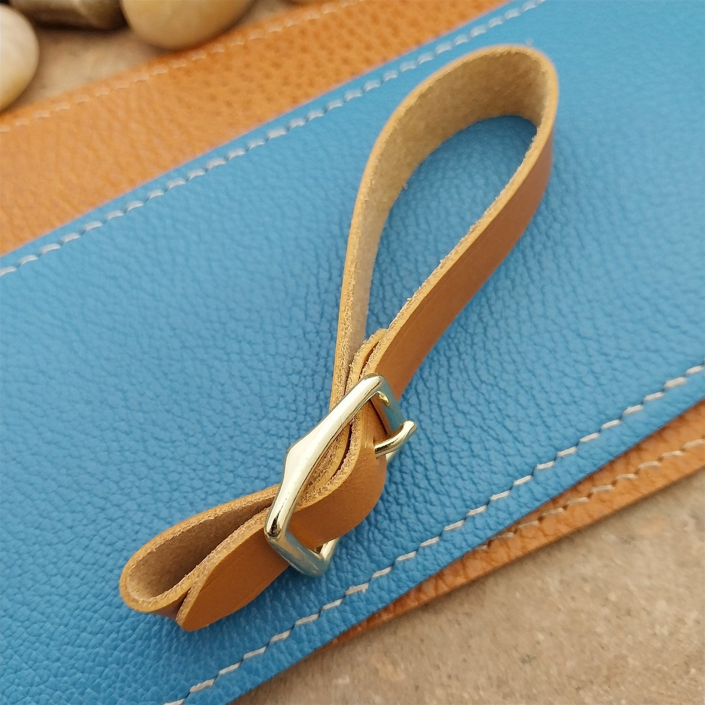 Yellow Italian Leather Pocket Watch Fob Strap & Brass Finish Solid Buckle