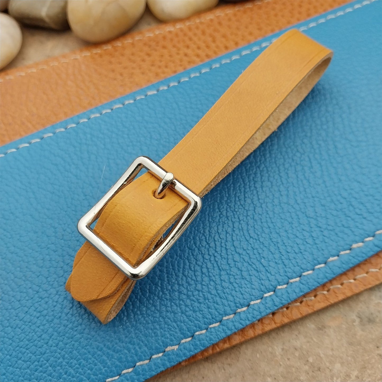 Yellow Italian Leather Pocket Watch Fob Strap & Nickel Finish Solid Buckle