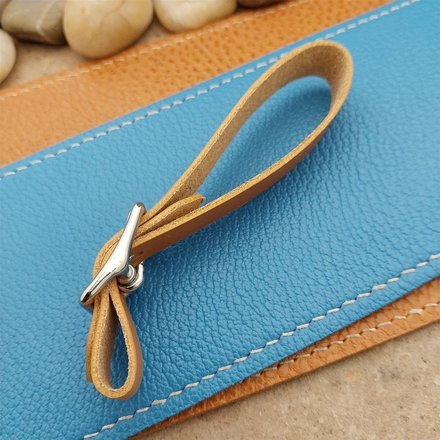 Yellow Italian Leather Pocket Watch Fob Strap & Nickel Finish Solid Buckle