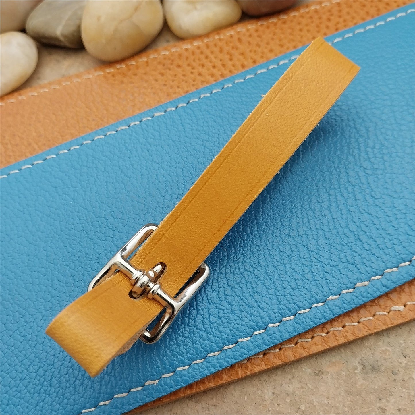 Yellow Italian Leather Pocket Watch Fob Strap & Nickel Finish Solid Buckle