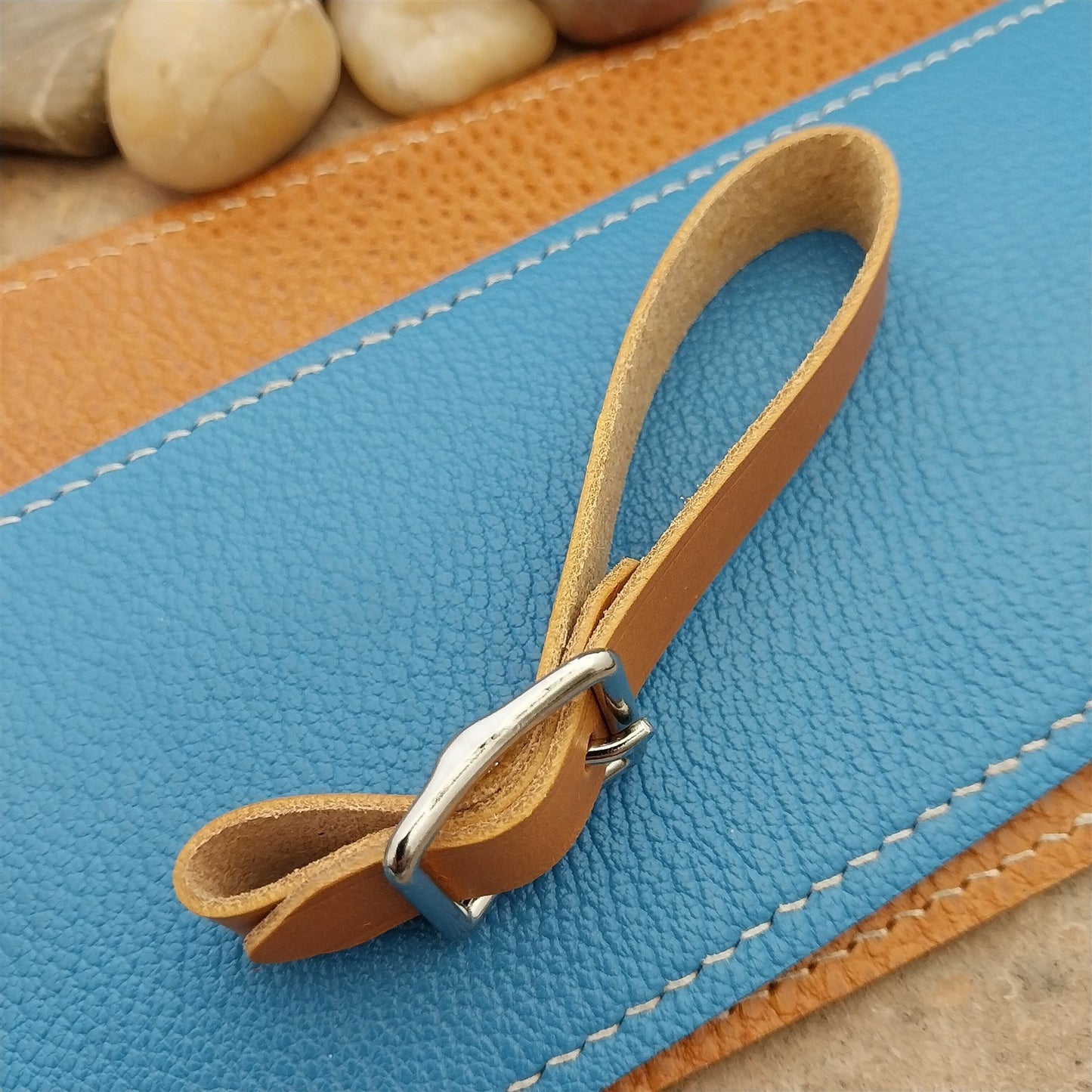 Yellow Italian Leather Pocket Watch Fob Strap & Nickel Finish Solid Buckle