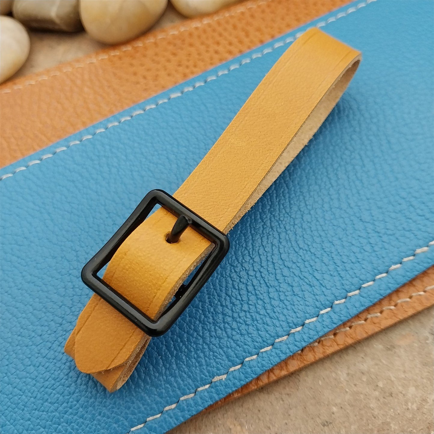 Yellow Italian Leather Pocket Watch Fob Strap & Black Solid Buckle