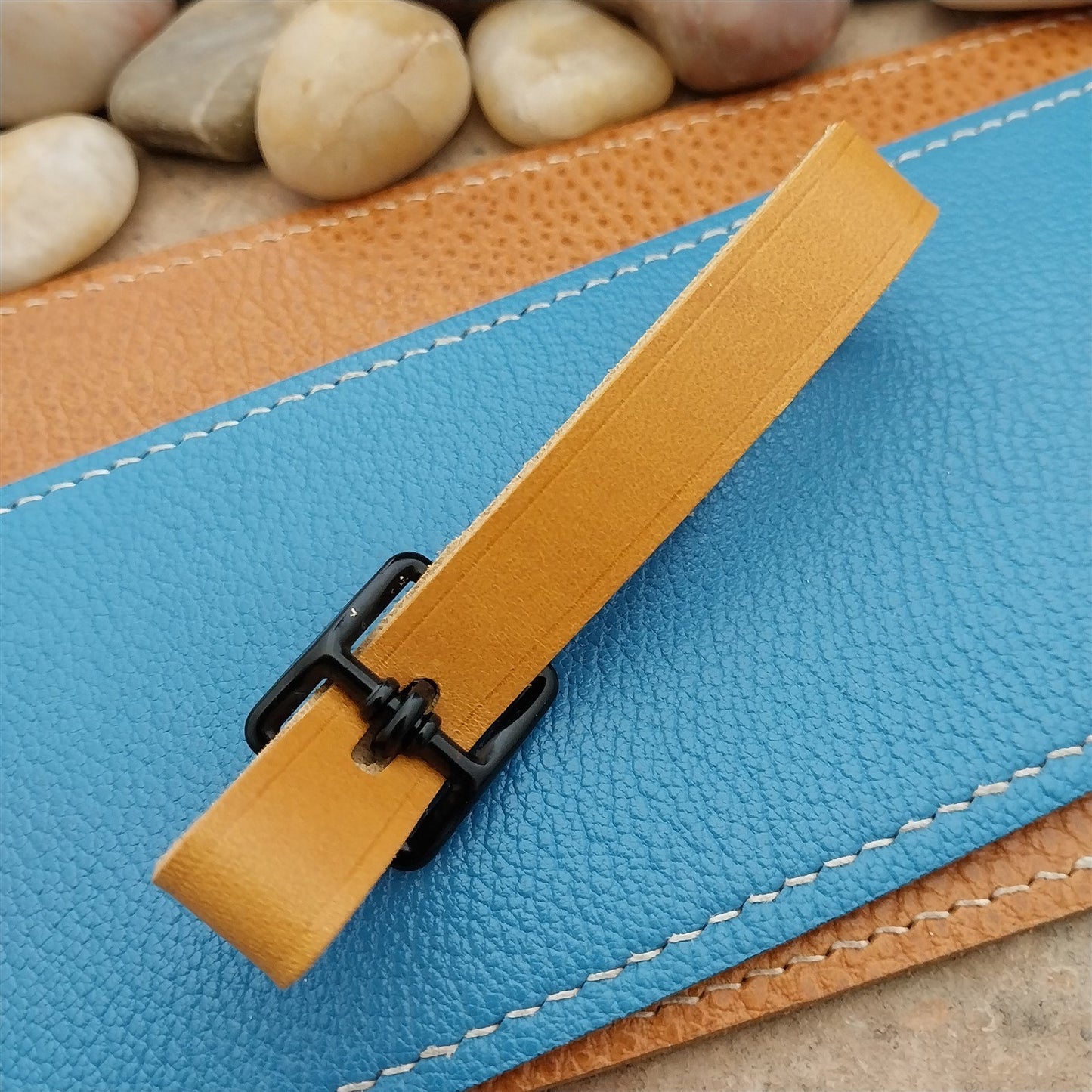 Yellow Italian Leather Pocket Watch Fob Strap & Black Solid Buckle