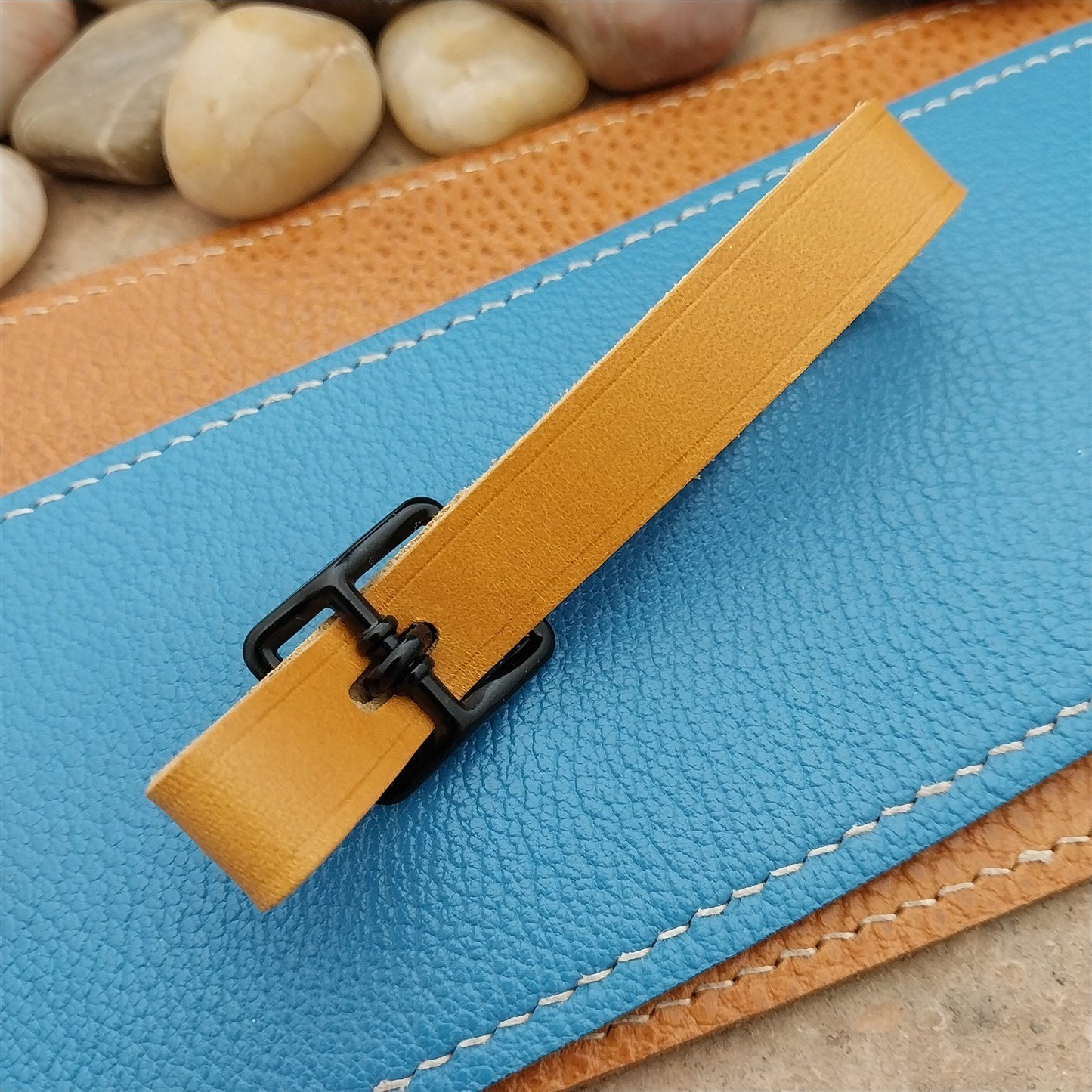 Yellow Italian Leather Pocket Watch Fob Strap & Black Solid Buckle