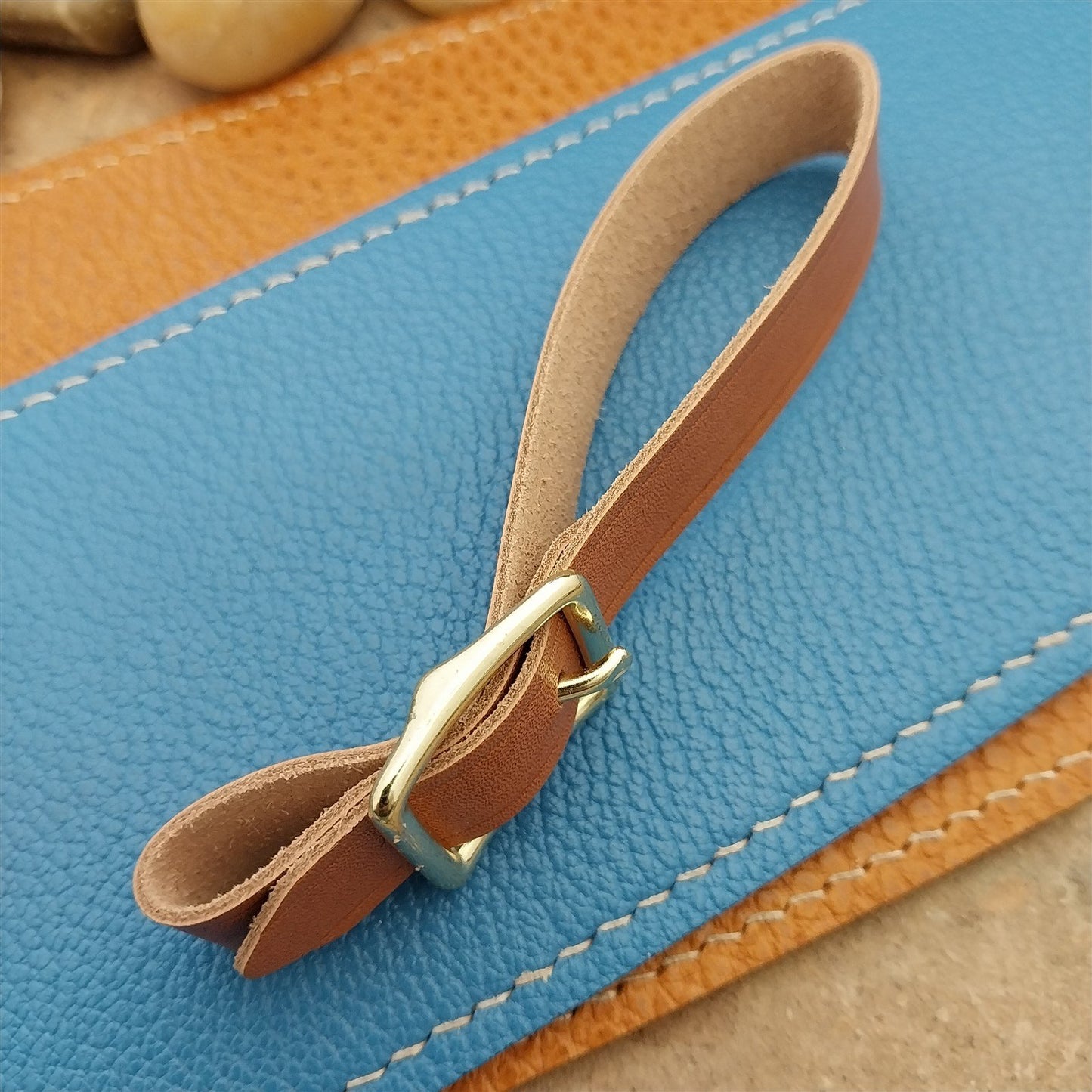 Kakishibu Stained Calfskin Vintage Pocket Watch Fob Strap & Brass Finish Buckle