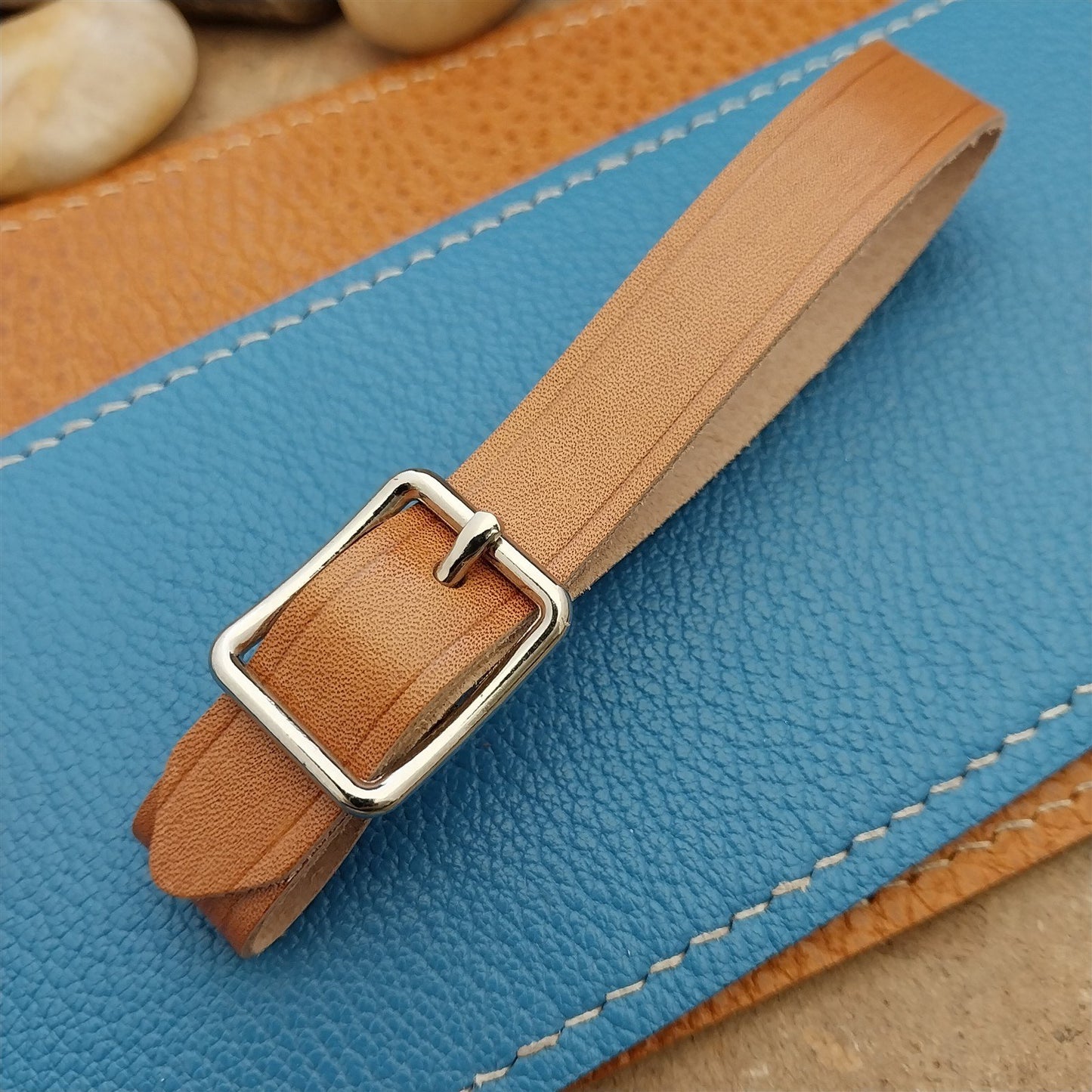 Kakishibu Stained Calfskin Vintage Pocket Watch Fob Strap & Nickel Finish Buckle