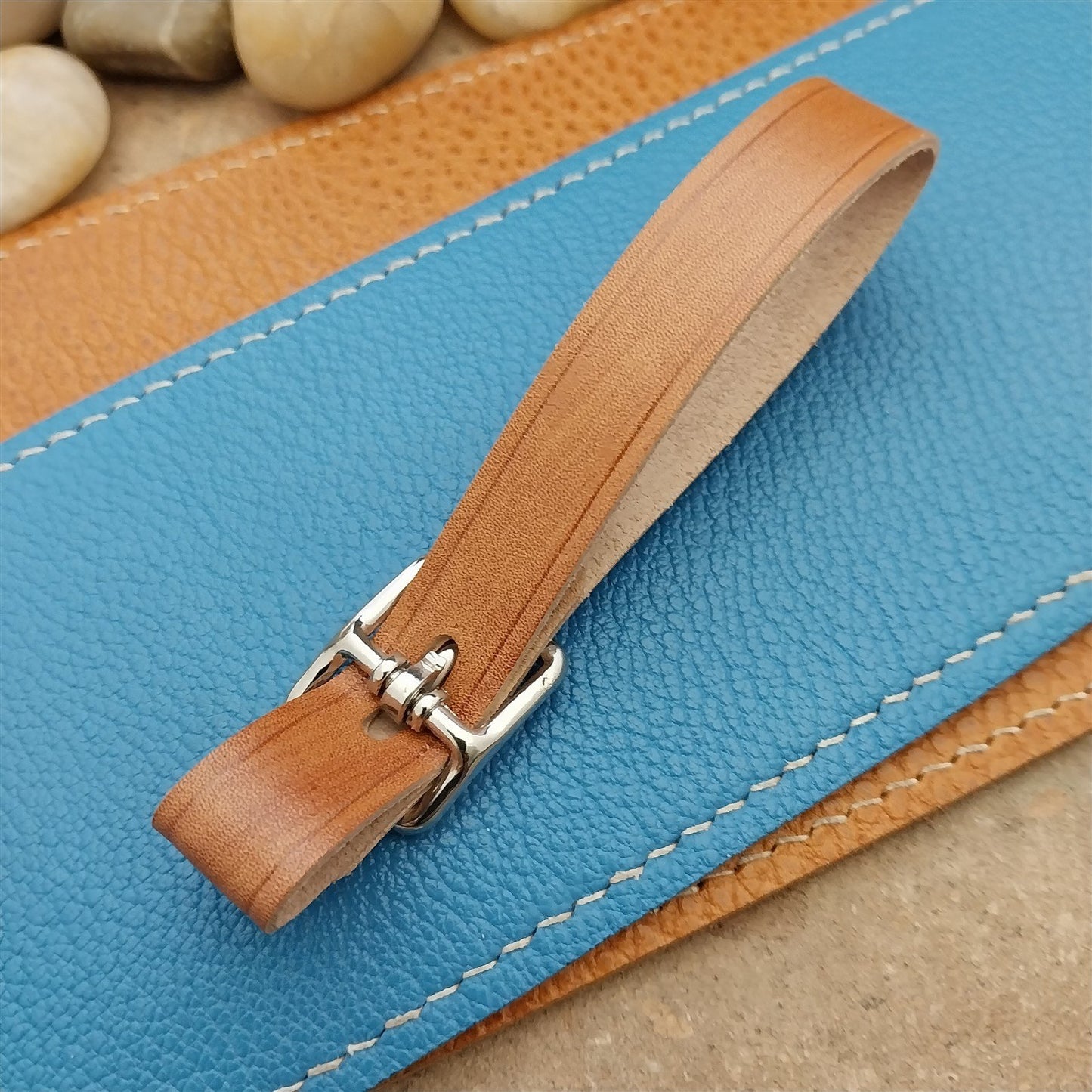 Kakishibu Stained Calfskin Vintage Pocket Watch Fob Strap & Nickel Finish Buckle