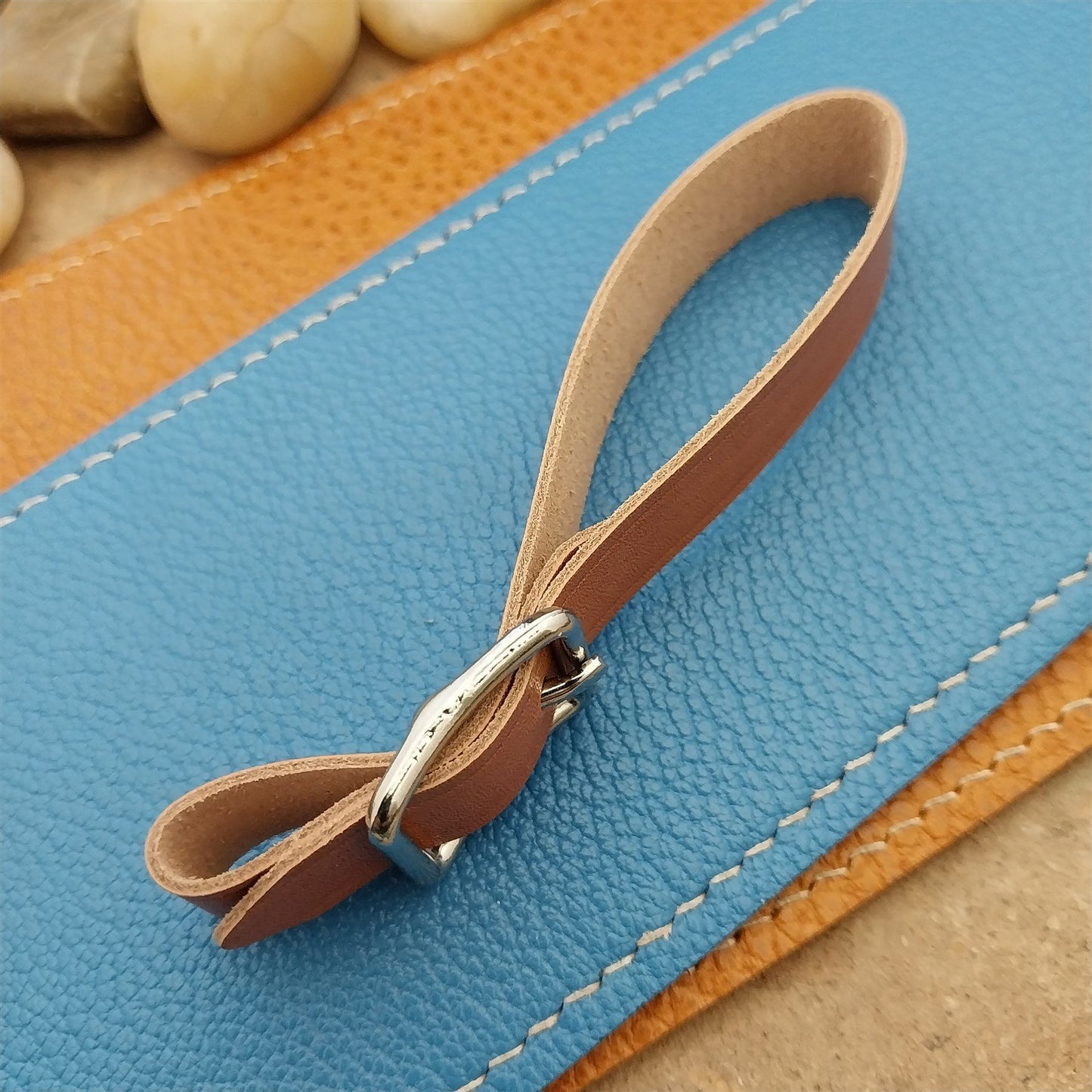 Kakishibu Stained Calfskin Vintage Pocket Watch Fob Strap & Nickel Finish Buckle