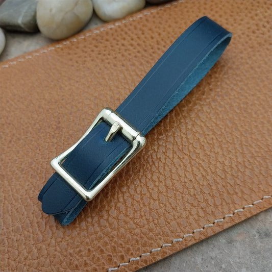 Blue Italian Leather Pocket Watch Fob Strap & Polished Brass Finish Solid Buckle