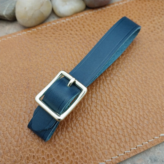 Blue Italian Leather Pocket Watch Fob Strap & Polished Brass Finish Solid Buckle