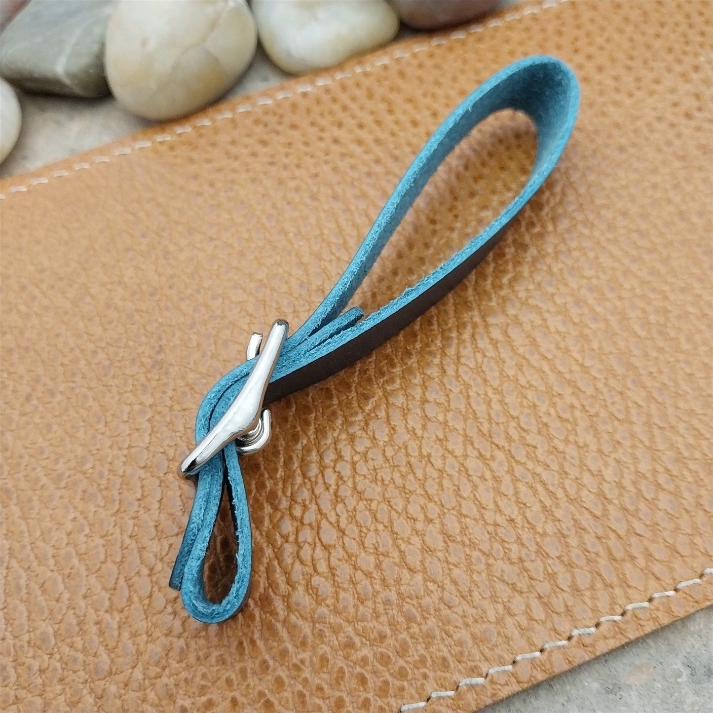 Blue Italian Leather Pocket Watch Fob Strap & Nickel Finish Solid Buckle