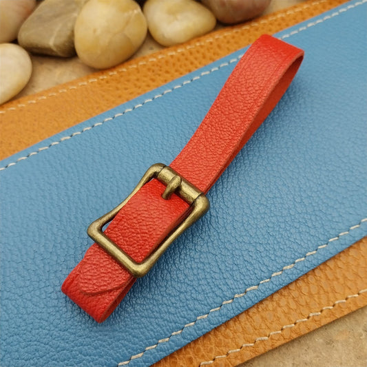 Red French Goatskin Vintage Pocket Watch Fob Strap & Antique Brass Cast Buckle