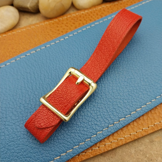 Red French Goatskin Vintage Pocket Watch Fob Strap &Polished Brass Finish Buckle