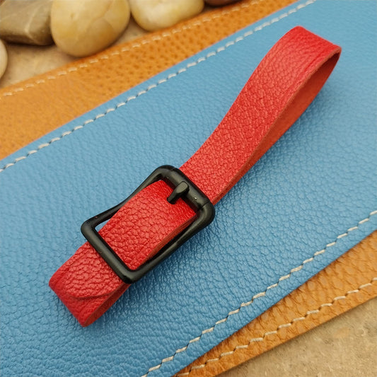 Red French Goatskin Vintage Pocket Watch Fob Strap & Cast Black Buckle