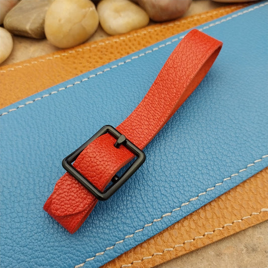 Red French Goatskin Vintage Pocket Watch Fob Strap & Cast Black Buckle