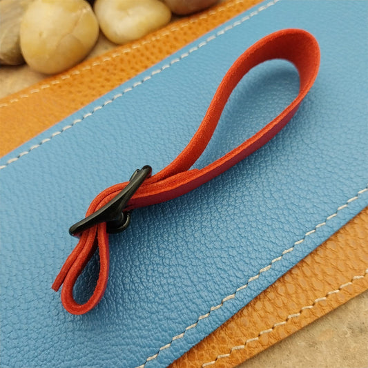 Red French Goatskin Vintage Pocket Watch Fob Strap & Cast Black Buckle
