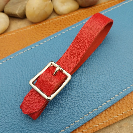 Red French Goatskin Vintage Pocket Watch Fob Strap & Cast Nickel Finish Buckle