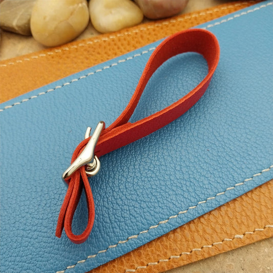 Red French Goatskin Vintage Pocket Watch Fob Strap & Cast Nickel Finish Buckle